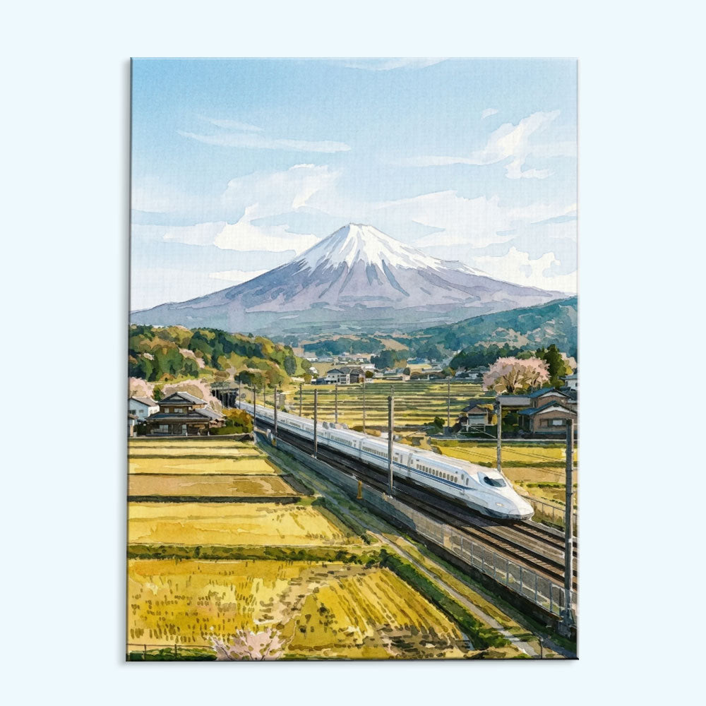 Bullet Train Beneath Fuji | Paint by Numbers Kit