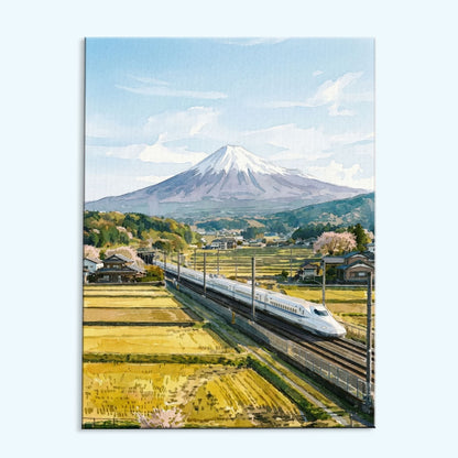 Bullet Train Beneath Fuji | Paint by Numbers Kit