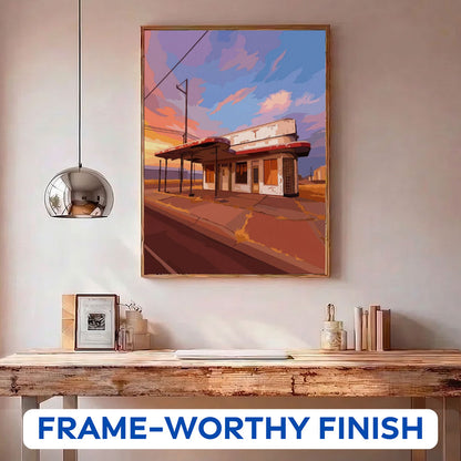 Old Gas Station - Route 66 Collection | Paint by Numbers Kit