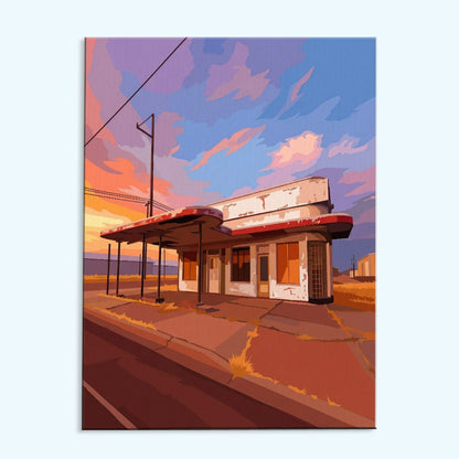 Old Gas Station - Route 66 Collection | Paint by Numbers Kit