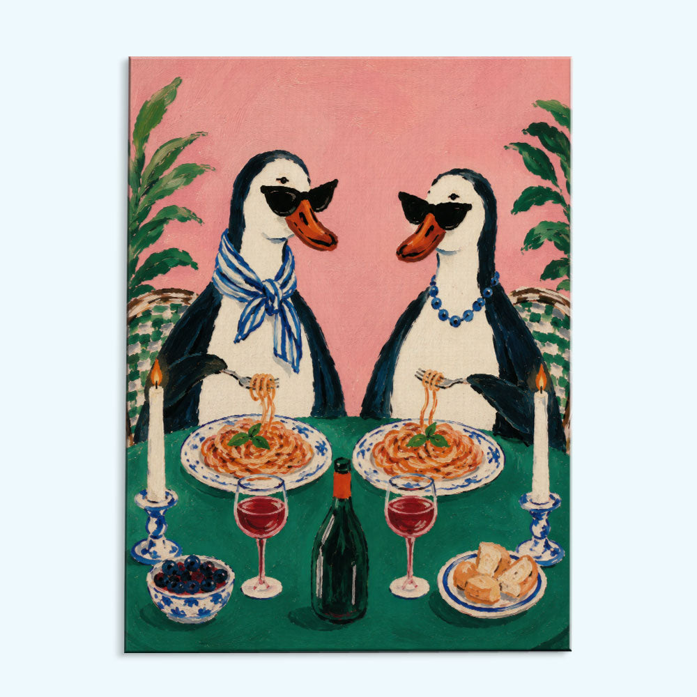 Pasta Night Penguins | Paint by Numbers Kit