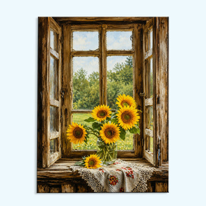 Sunflowers at the Cottage Window | Paint by Numbers Kit