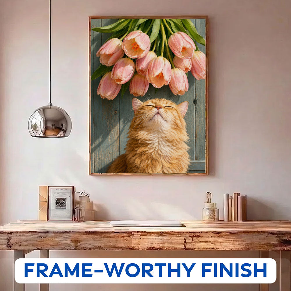 Ginger Cat Under Tulips | Paint by Numbers Kit