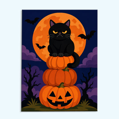 Black Cat Pumpkin Tower | Paint by Numbers Kit