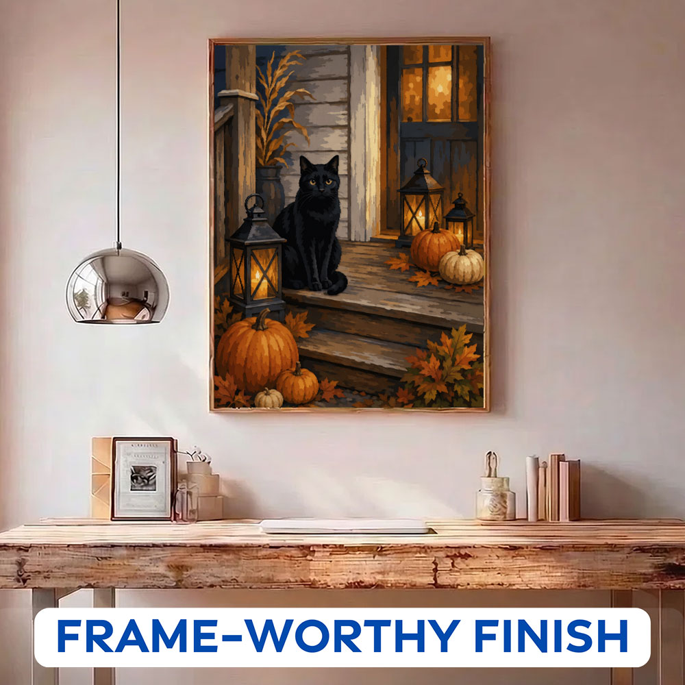 Black Cat on the Autumn Porch | Paint by Numbers Kit