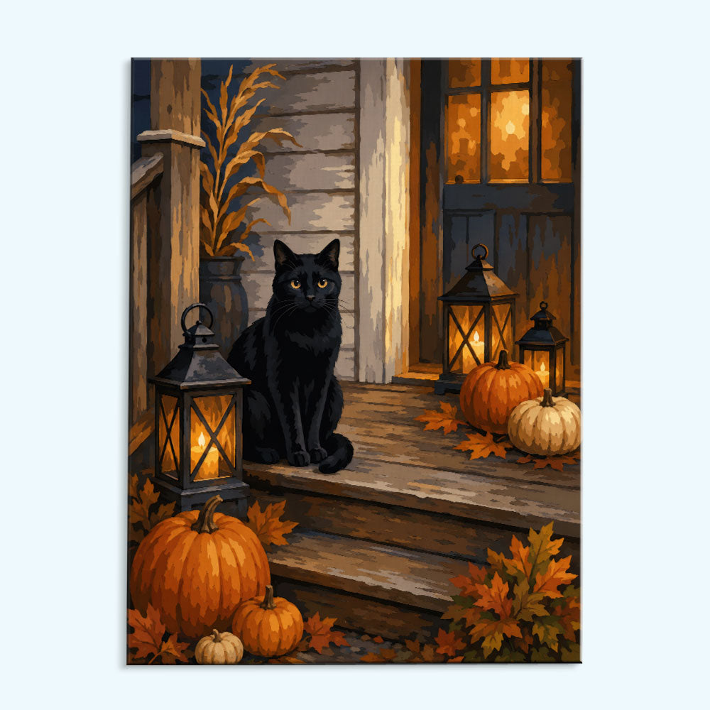 Black Cat on the Autumn Porch | Paint by Numbers Kit