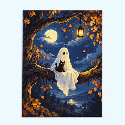 Moonlit Ghost & Black Cat | Paint by Numbers Kit