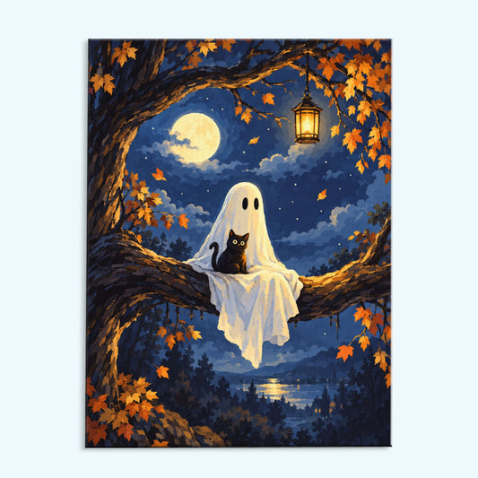 Moonlit Ghost & Black Cat | Paint by Numbers Kit