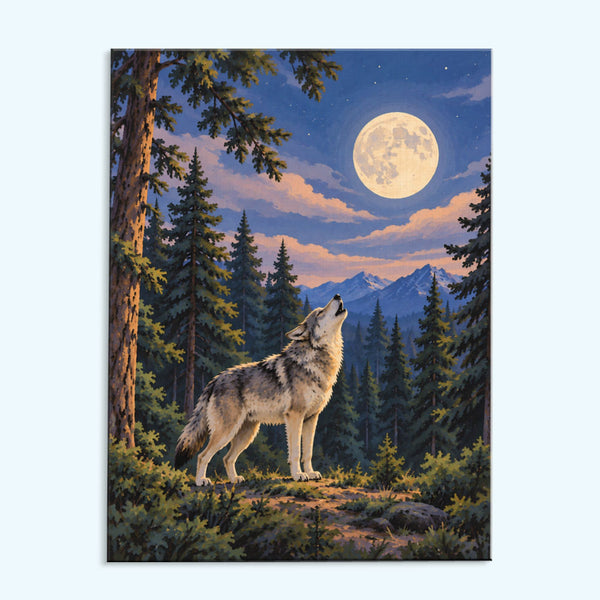 Howling Wolf Under the Full Moon | Paint by Numbers Kit