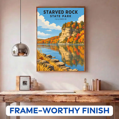 Starved Rock State Park paint by numbers kit in a frame on the wall