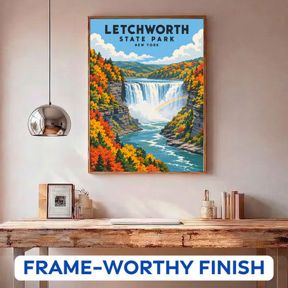 Letchworth State Park paint by numbers kit in a frame on the wall