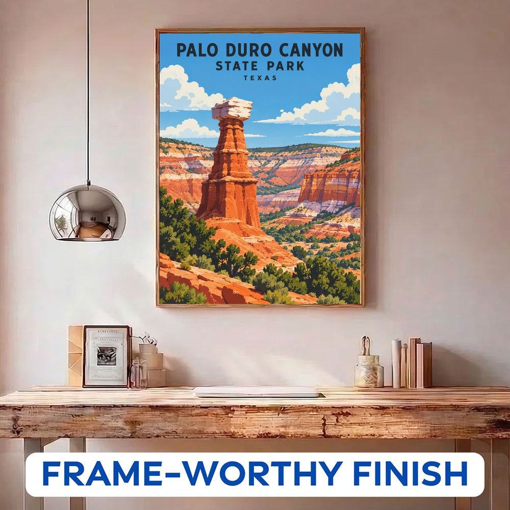 Palo Duro Canyon State Park paint by numbers kit in a frame on the wall
