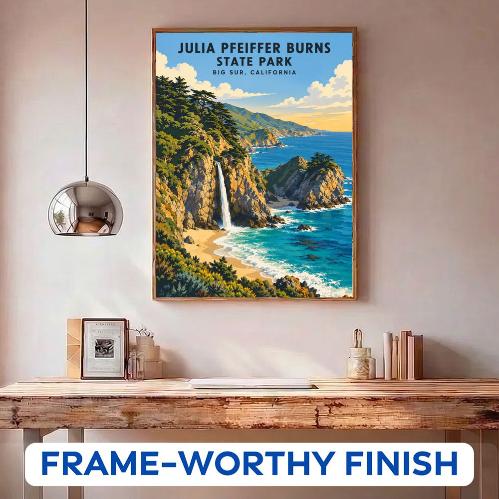 Julia Pfeiffer Burns State Park paint by numbers kit in a frame on the wall