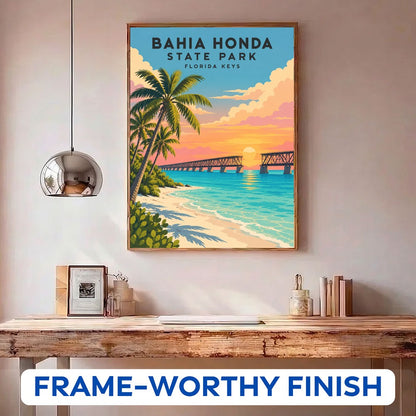 Bahia Honda State Park paint by numbers kit in a frame on the wall