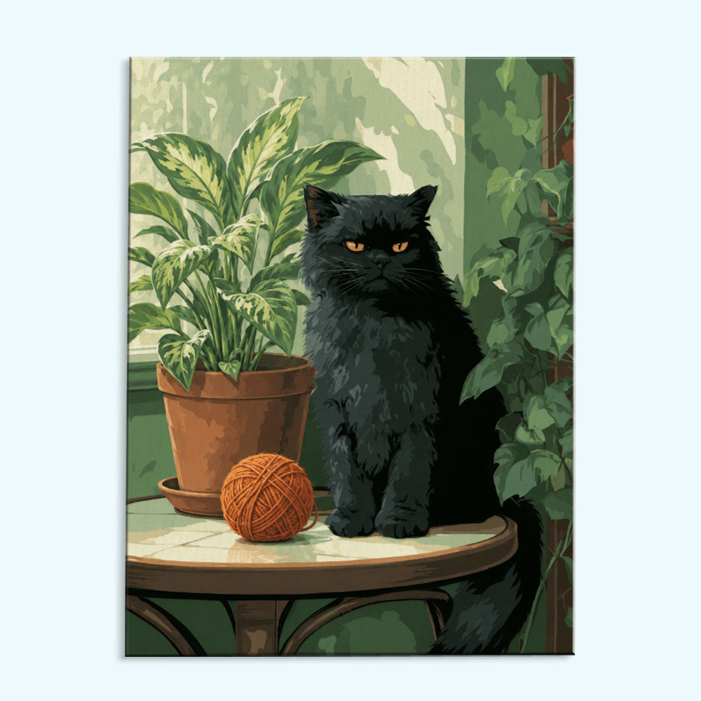 Black Cat & Potted Plant | Mini Paint by Numbers Kit