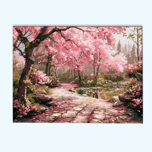 Serene Sakura Stone Path | Paint by Numbers Kit