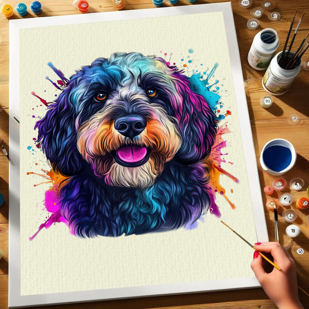 Black Labradoodle - Colorful Dog | Paint by Numbers Kit