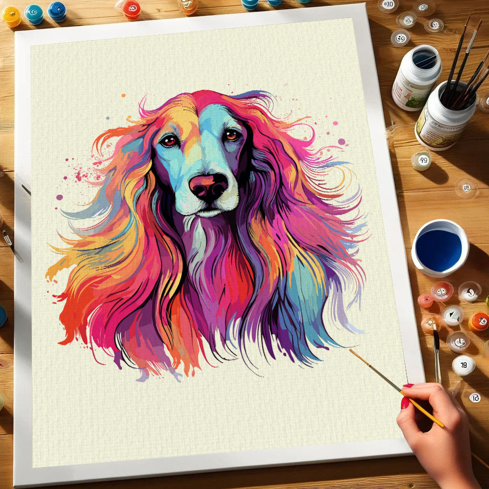 Afghan Hound - Colorful Dog | Paint by Numbers Kit