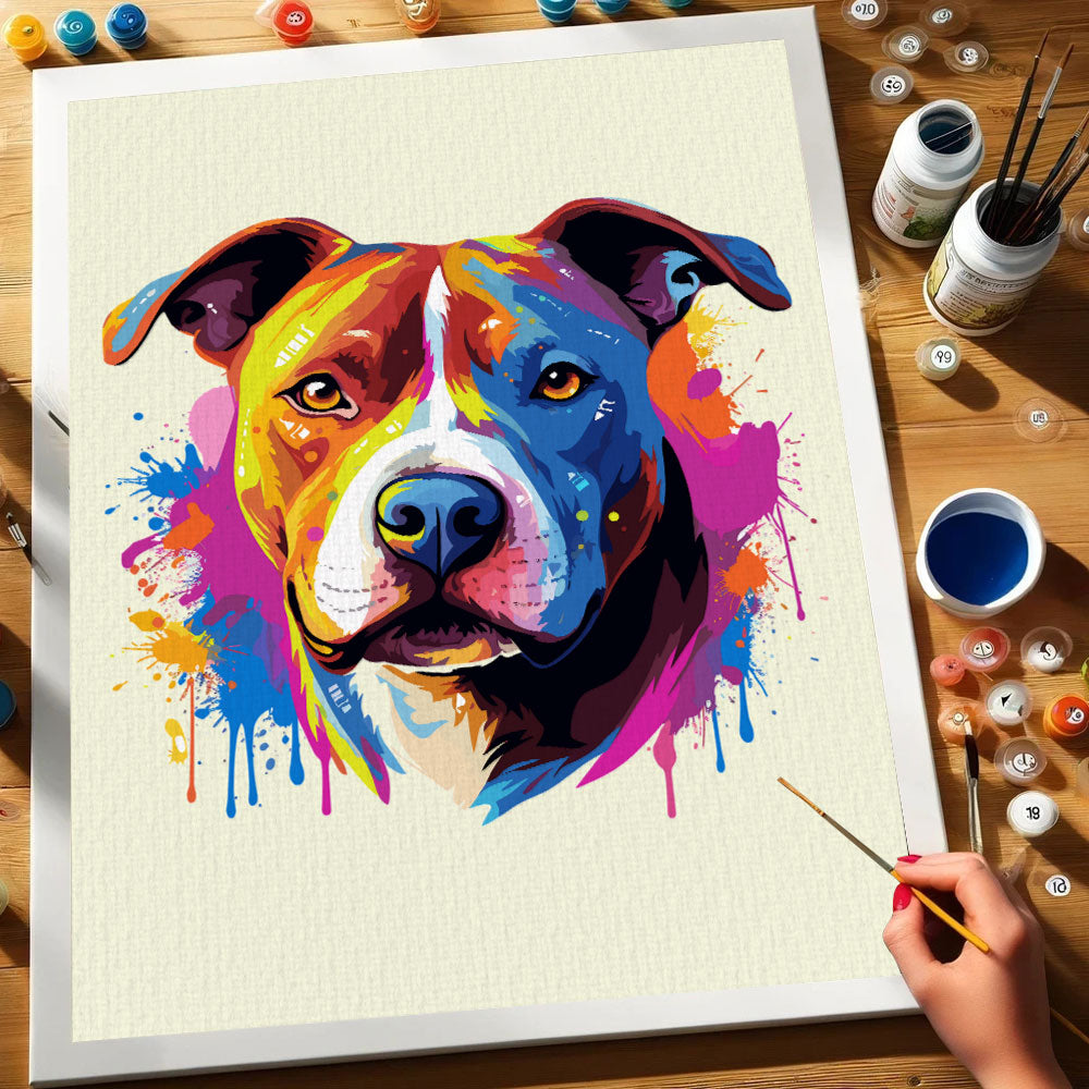 American Staffordshire Terrier - Colorful Dog | Paint by Numbers Kit