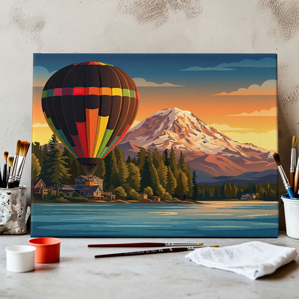 Balloon In Front Of Mount Rainier | Paint by Numbers Kit