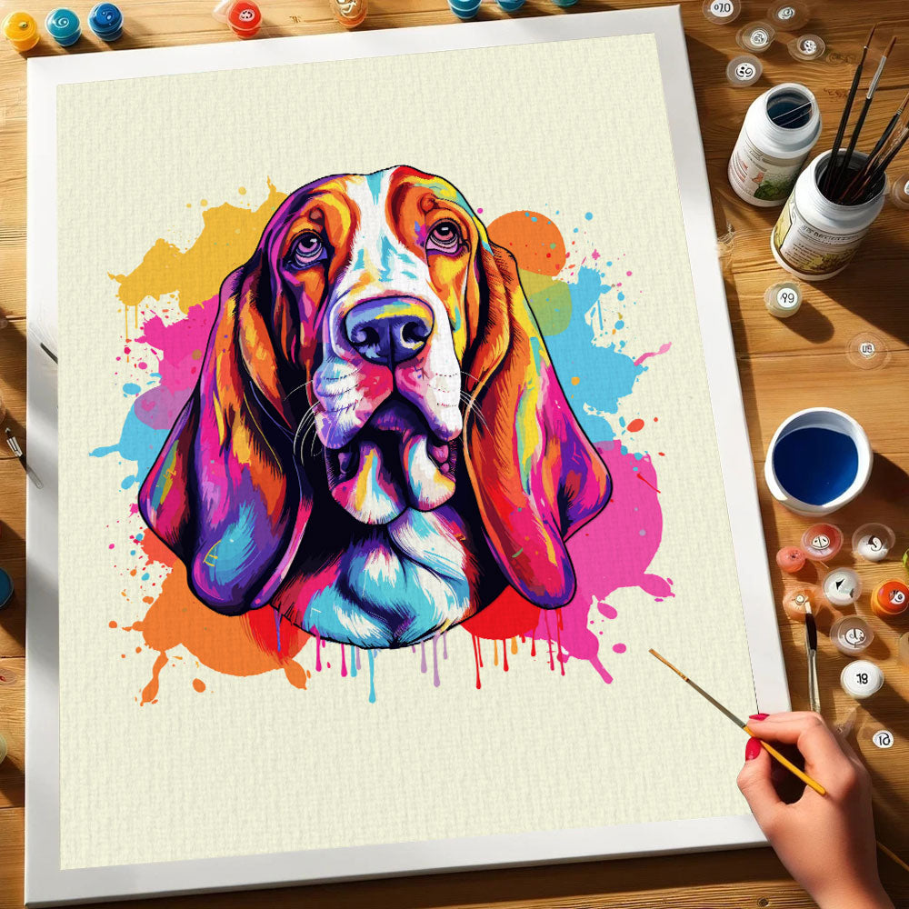 Basset Hound - Colorful Dog | Paint by Numbers Kit