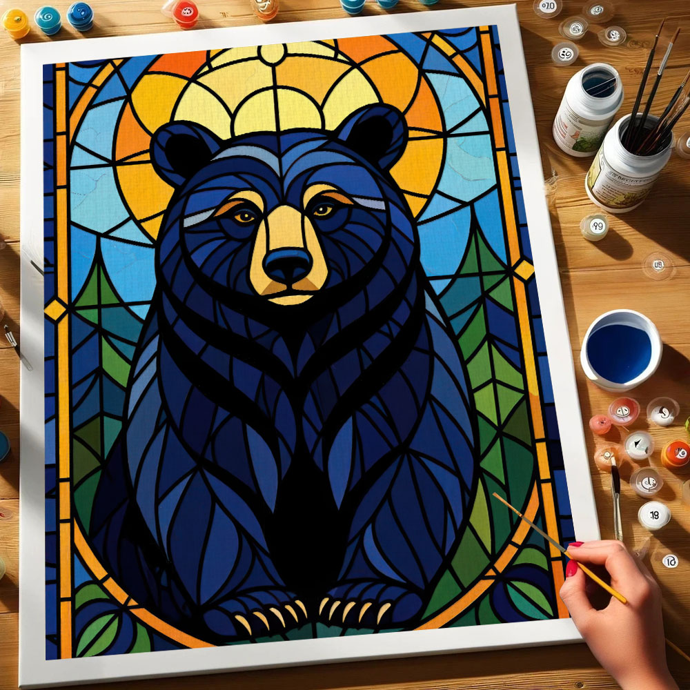Black Bear Stained Glass - National Park Wildlife | Paint by Numbers Kit