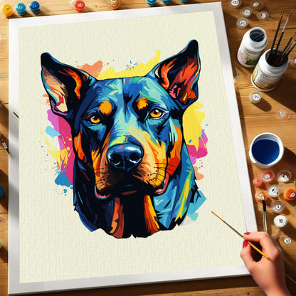 Doberman Pinscher - Colorful Dog | Paint by Numbers Kit