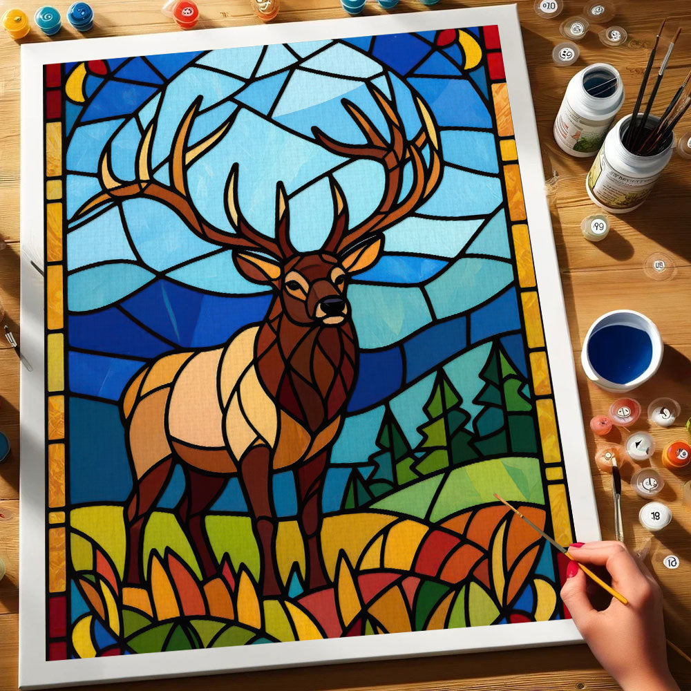 Elk Stained Glass - National Park Wildlife | Paint by Numbers Kit
