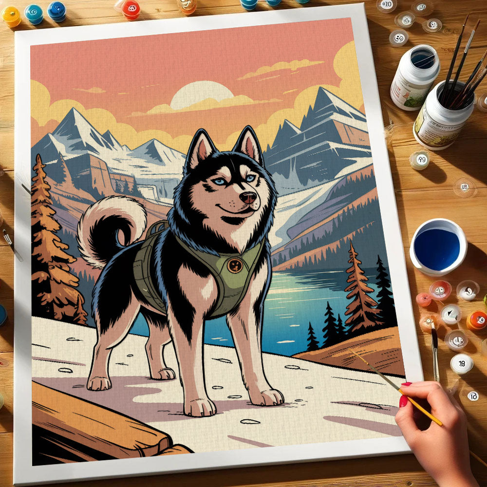 Glacier-Nationalpark – Husky | Malen nach Zahlen-Set