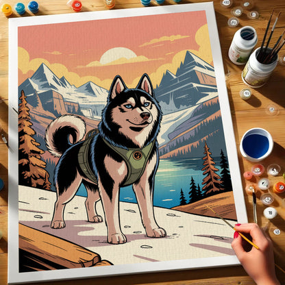 Glacier-Nationalpark – Husky | Malen nach Zahlen-Set