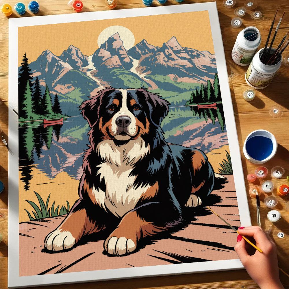 Grand Teton National Park - Bernese Mountain Dog | Paint by Numbers Kit