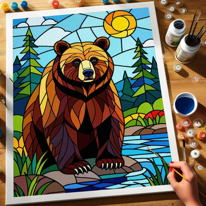 Grizzly Bear Stained Glass - National Park Wildlife | Paint by Numbers Kit