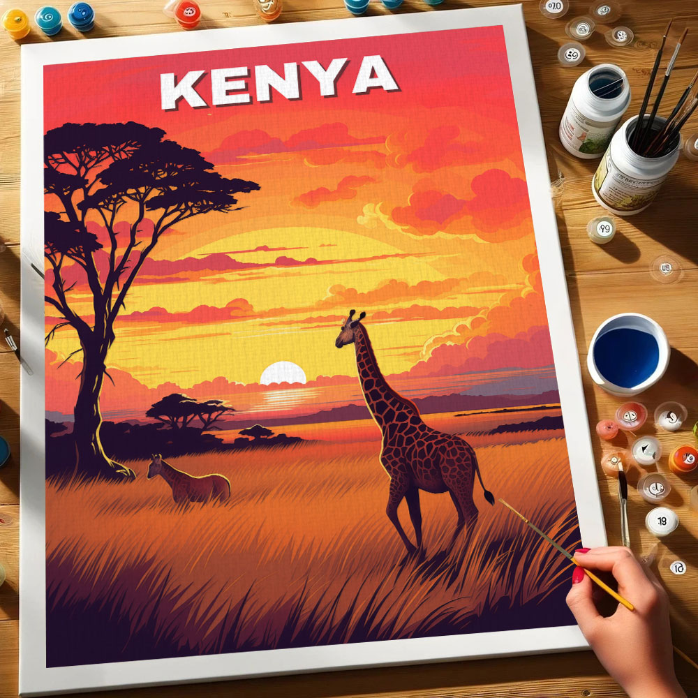 Kenya Travel Poster | Paint by Numbers Kit