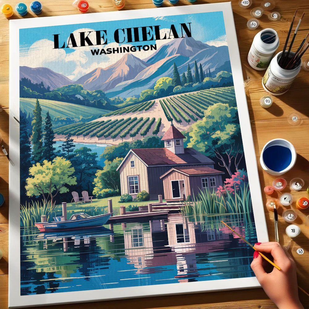Weingüter am Lake Chelan, Washington | Malen nach Zahlen-Set