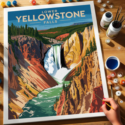Lower Yellowstone Falls - U.S. Waterfalls | Paint by Numbers Kit
