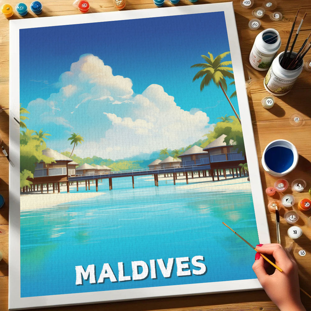 Malediven-Reiseposter | Malen nach Zahlen-Set