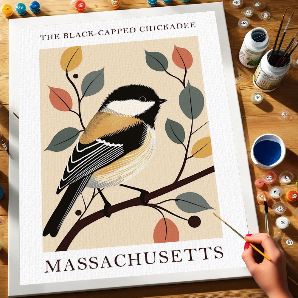 Massachusetts State Bird Black-capped Chickadee| Paint by Numbers Kit