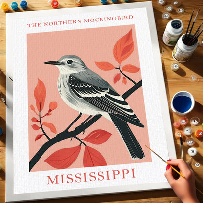 Mississippi State Bird Northern Mockingbird | Paint by Numbers Kit