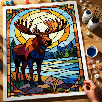 Moose Stained Glass - National Park Wildlife | Paint by Numbers Kit