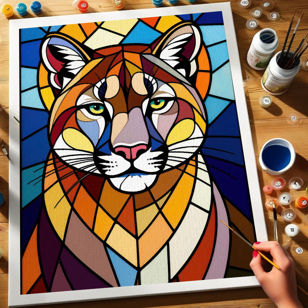 Mountain Lion Stained Glass - National Park Wildlife | Paint by Numbers Kit