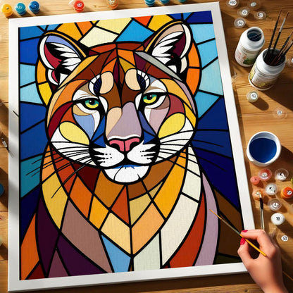 Mountain Lion Stained Glass - National Park Wildlife | Paint by Numbers Kit