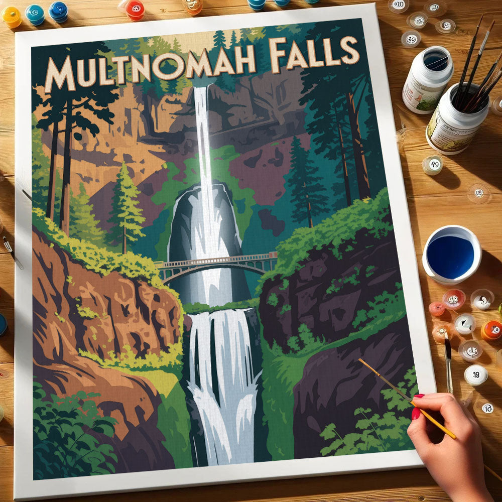 Multnohma Falls - U.S. Waterfalls | Paint by Numbers Kit