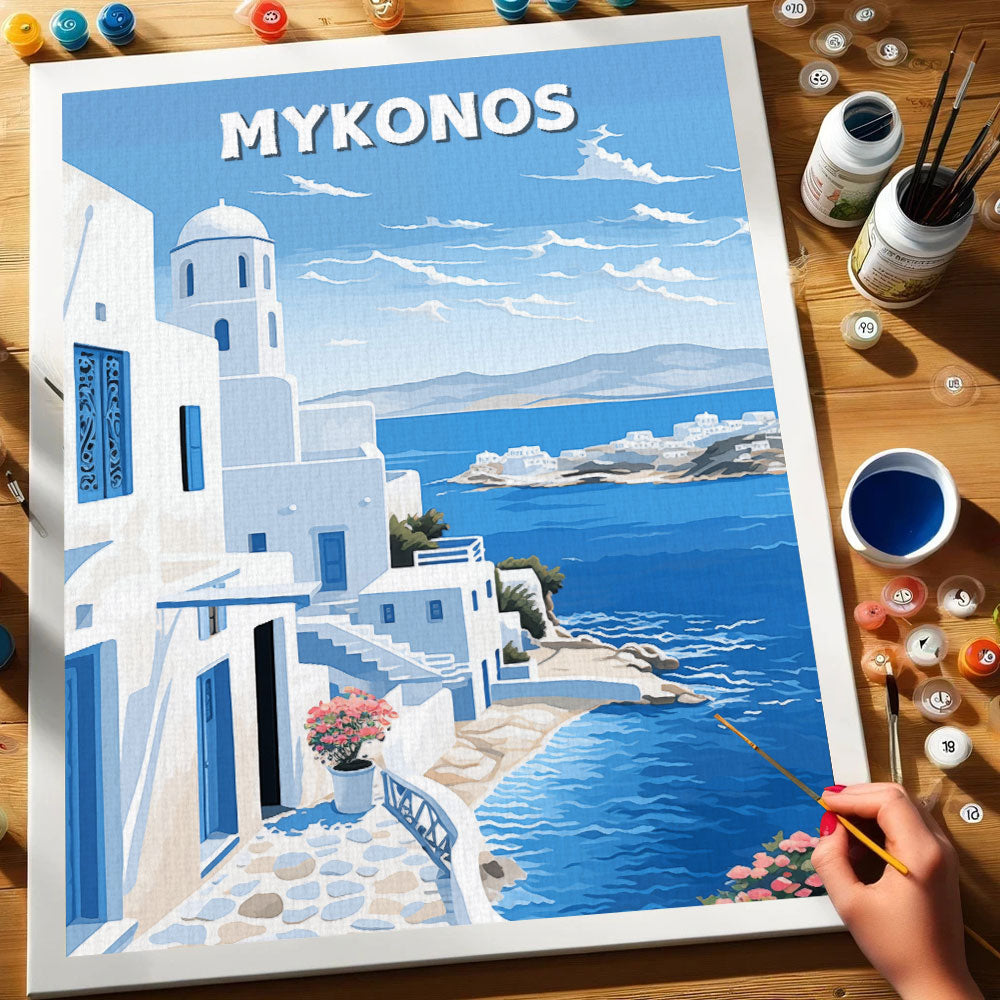Mykonos Travel Poster | Paint by Numbers Kit
