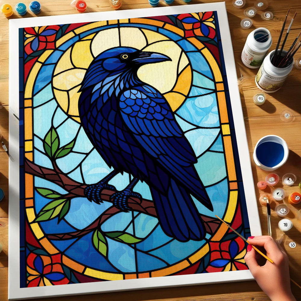 Raven Stained Glass - National Park Wildlife | Paint by Numbers Kit