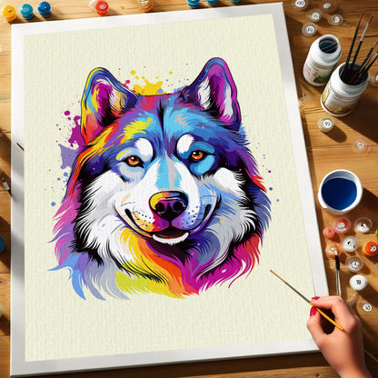 Siberian Husky - Colorful Dog | Paint by Numbers Kit