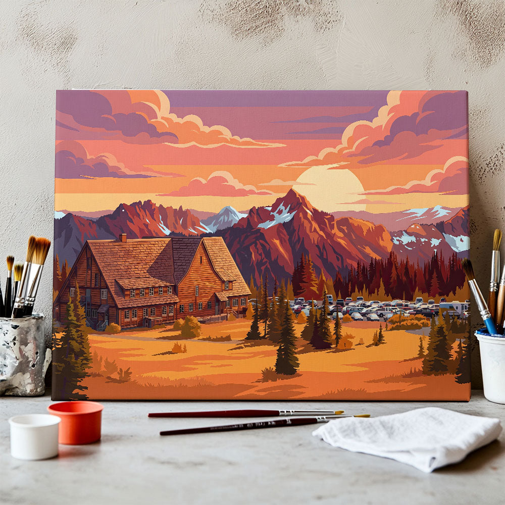 Sunrise Day Lodge - Mount Rainier | Paint by Numbers Kit