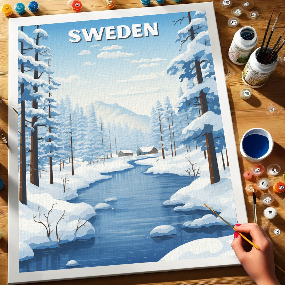 Schweden Reiseposter | Malen nach Zahlen Set