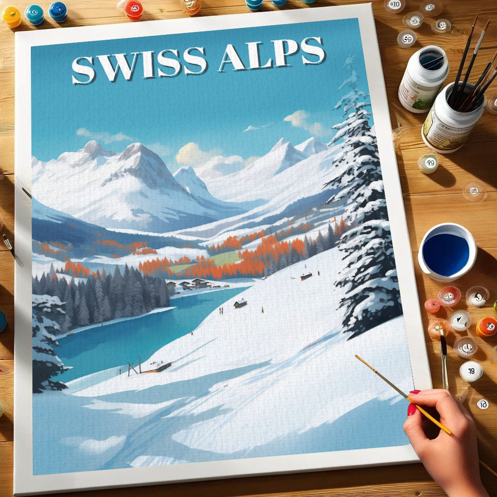 Swiss Alps Travel Poster | Paint by Numbers Kit