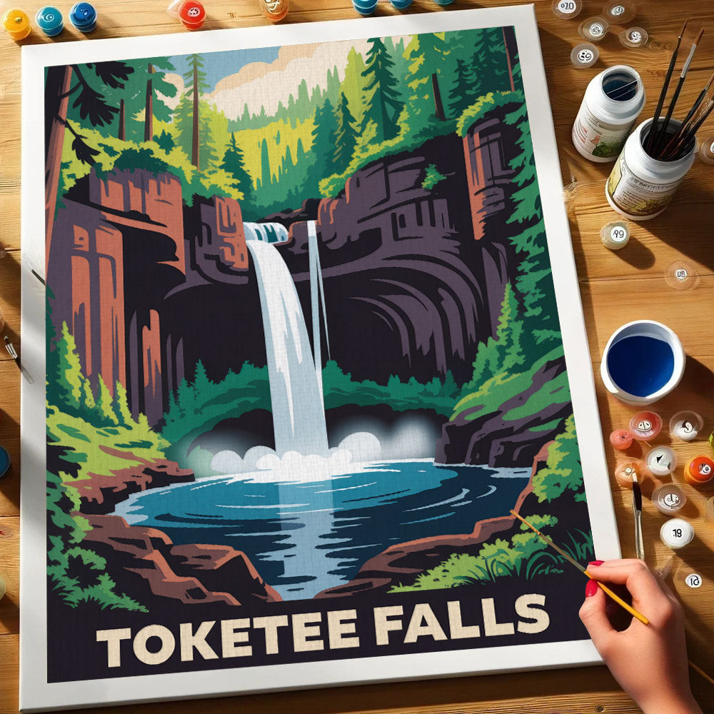 Toketee Falls - U.S. Waterfalls | Paint by Numbers Kit