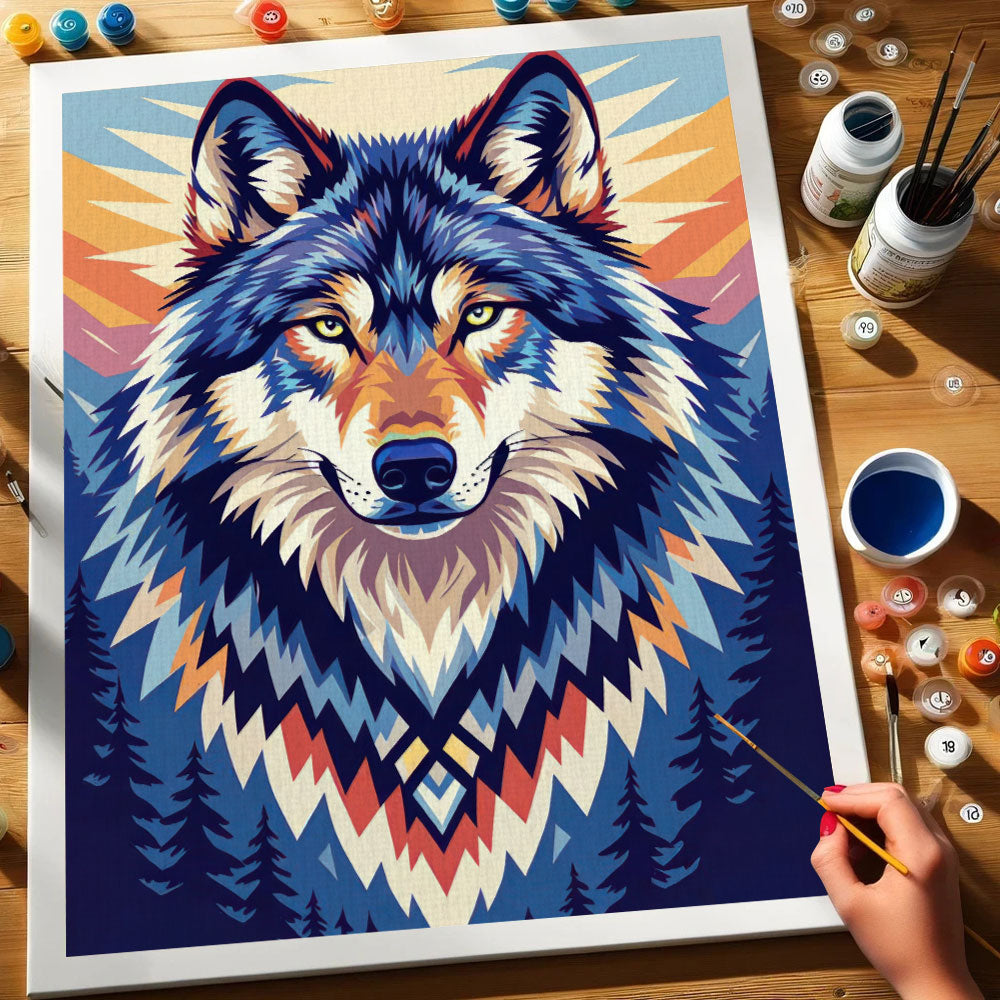 ワンダーランドウォーズ キャンバスアート Twilight Wolf - Native American | Paint by Numbers Kit – Wander